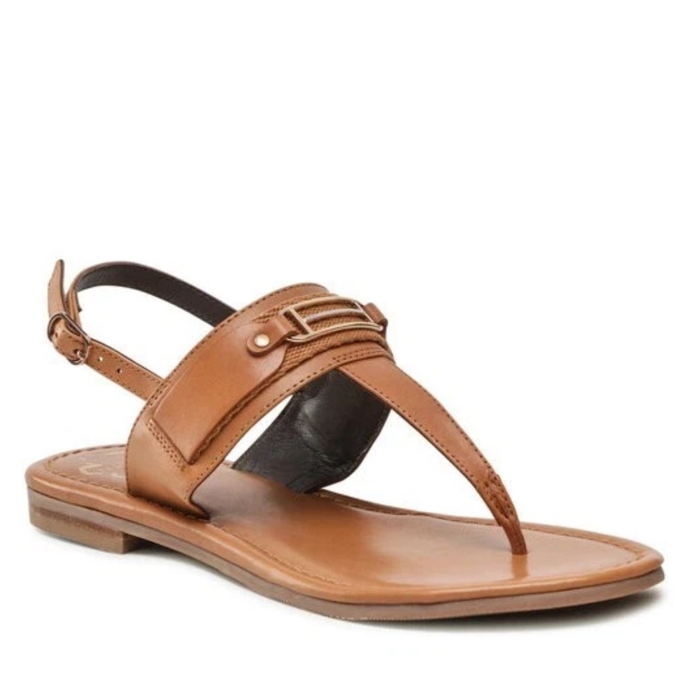 Ted Baker Jazmiah T-Strap Sandal Brown Tan Gold Buckle Leather 5.5 36